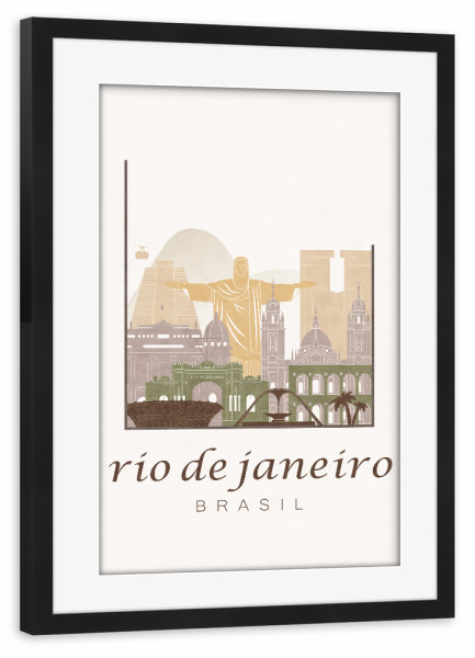 Poster mit Rahmen schwarz "Rio de Janeiro skyline rustic" artboxONE - Städte,Architektur,Städte / Rio de Janeiro