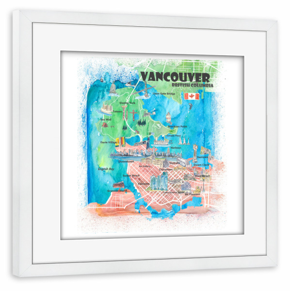 Poster mit Rahmen weiß "Vancouver Illustrierte Karte" artboxONE - Städte,Architektur,Städte / Weitere,Kartografie