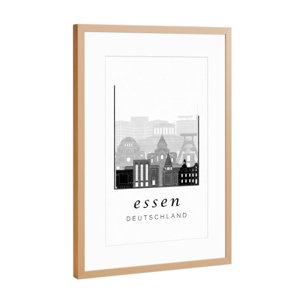 Poster mit Rahmen Kupfer "Essen skyline black & white" artboxONE - Städte,Schwarzweiß,Architektur