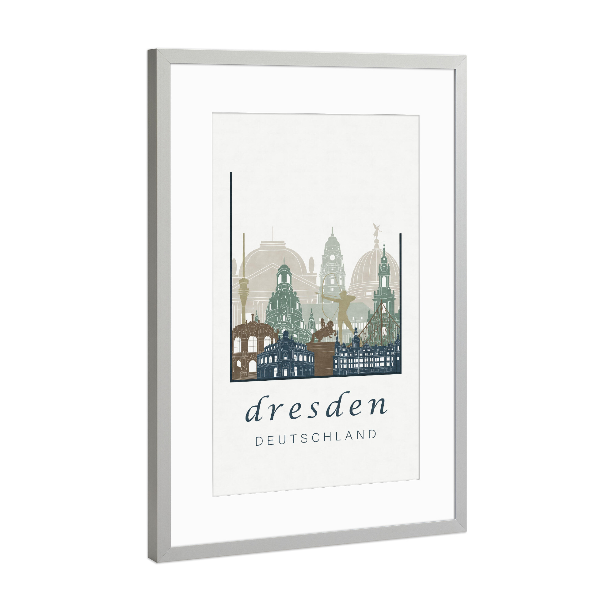 Poster mit Rahmen Silber "Dresden skyline light blue" artboxONE - Städte,Architektur,Städte / Dresden