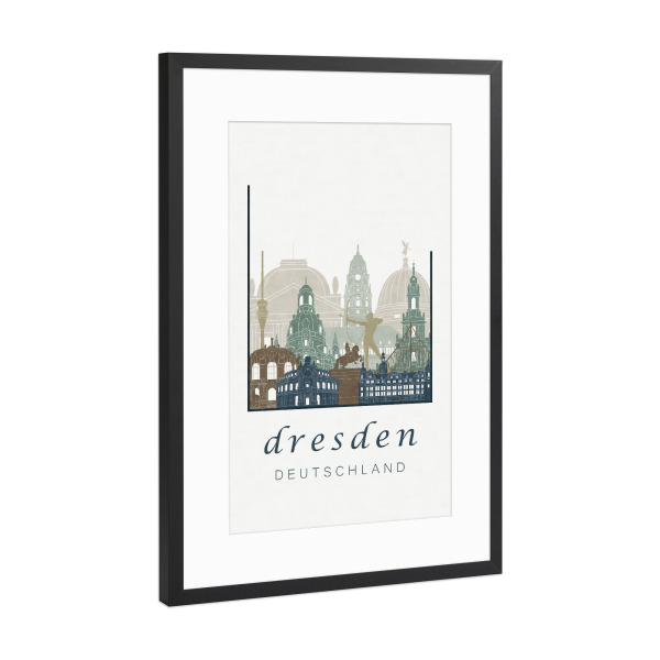 Poster mit Rahmen Schwarz (Metallic) "Dresden skyline light blue" artboxONE - Städte,Architektur,Städte / Dresden