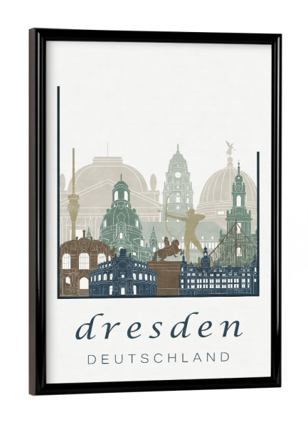 Poster mit schwarzem Rahmen "Dresden skyline light blue" artboxONE - Städte,Architektur,Städte / Dresden