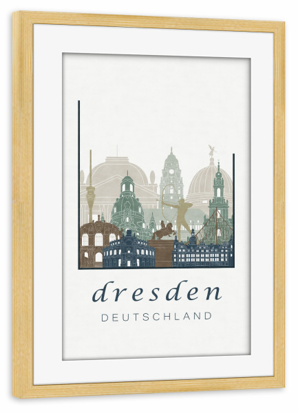Poster mit Rahmen kiefer "Dresden skyline light blue" artboxONE - Städte,Architektur,Städte / Dresden