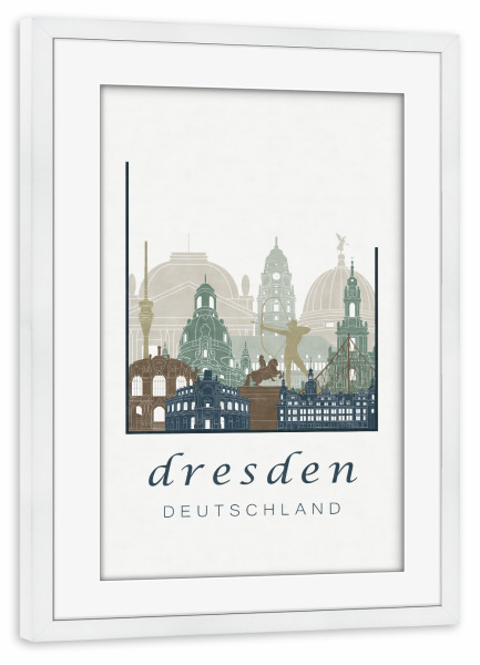 Poster mit Rahmen weiß "Dresden skyline light blue" artboxONE - Städte,Architektur,Städte / Dresden