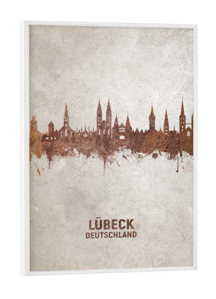 Poster mit weißem Rahmen "Lübeck Germany Skyline Rust" artboxONE - Städte