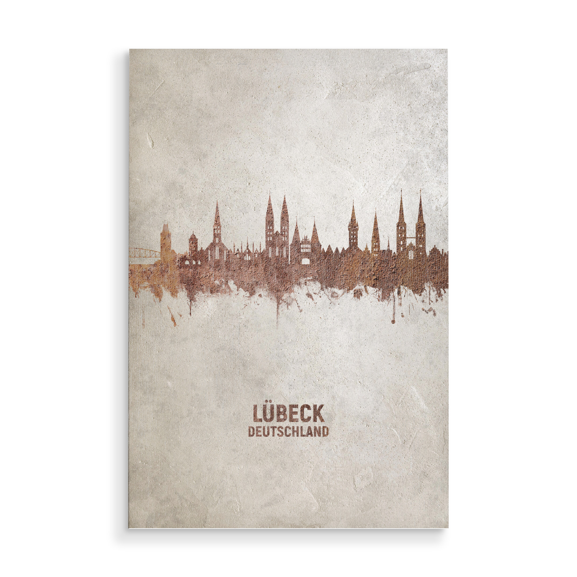 Holzbild "Lübeck Germany Skyline Rust" artboxONE - Städte - Lübeck,Germany,Skyline,Cityscape,Stadtbild,Watercolor,Pride,Deutschland,City,Stadt