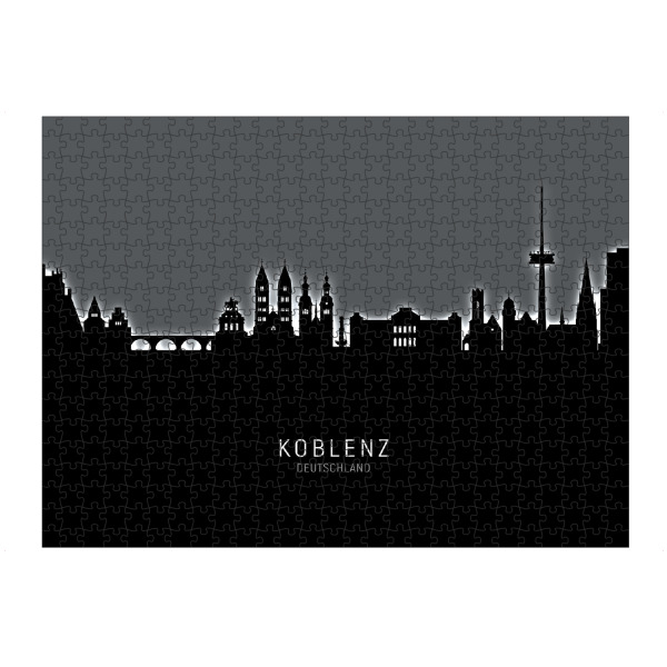 Puzzle Ravensburger "Koblenz Germany Skyline Glow White" artboxONE - Städte,Schwarzweiß