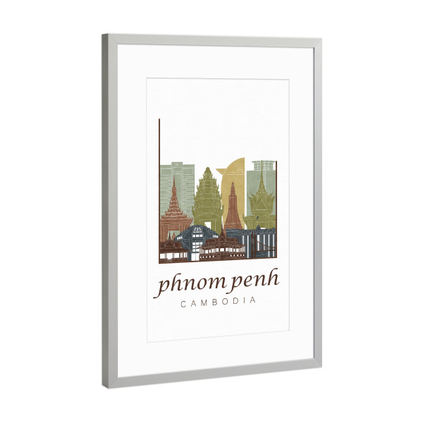 Poster mit Rahmen Silber "Phnom Penh skyline light brown" artboxONE - Städte,Architektur