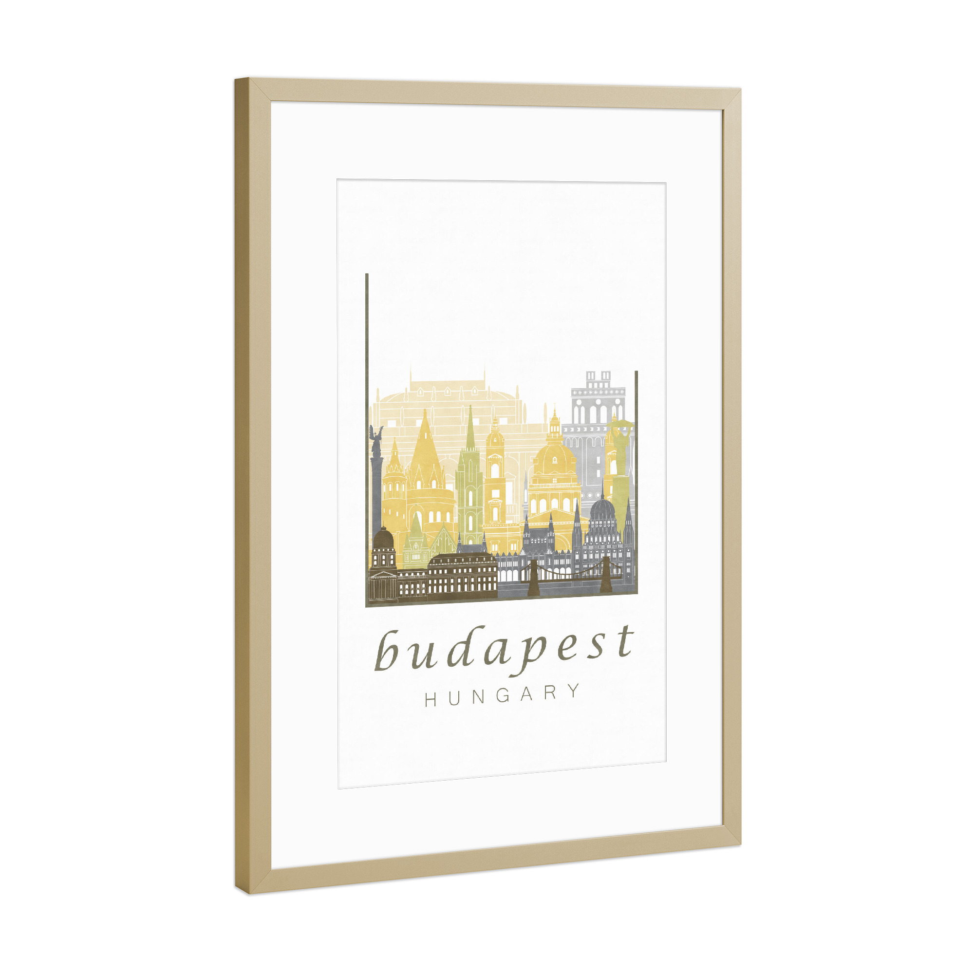 Poster mit Rahmen Gold "Budapest skyline desert" artboxONE - Städte,Architektur,Städte / Budapest