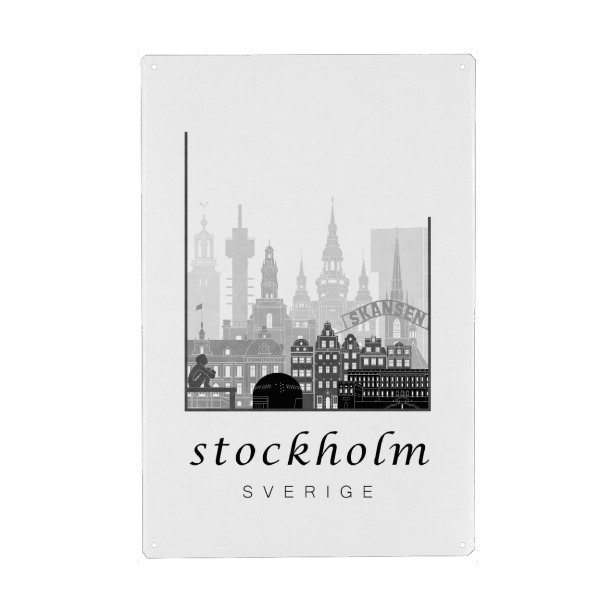 Holzbild "Stockholm skyline black & white" artboxONE - Städte,Schwarzweiß,Architektur,Städte / Stockholm