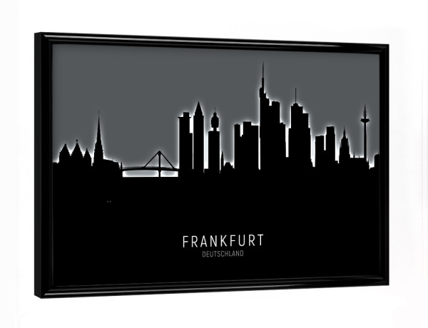 Poster mit schwarzem Rahmen "Frankfurt Skyline Glow White" artboxONE - Städte,Schwarzweiß,Städte / Frankfurt