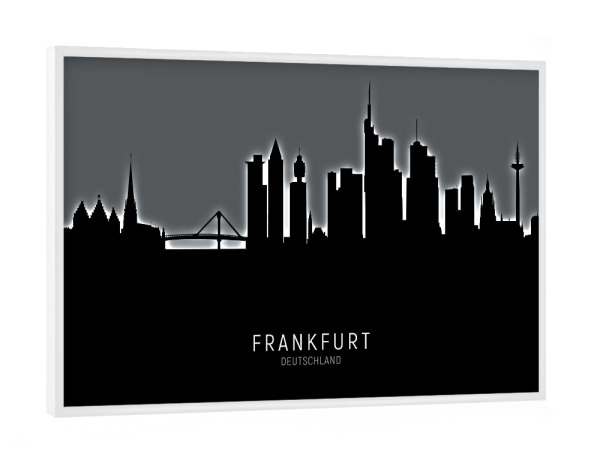 Poster mit weißem Rahmen "Frankfurt Skyline Glow White" artboxONE - Städte,Schwarzweiß,Städte / Frankfurt