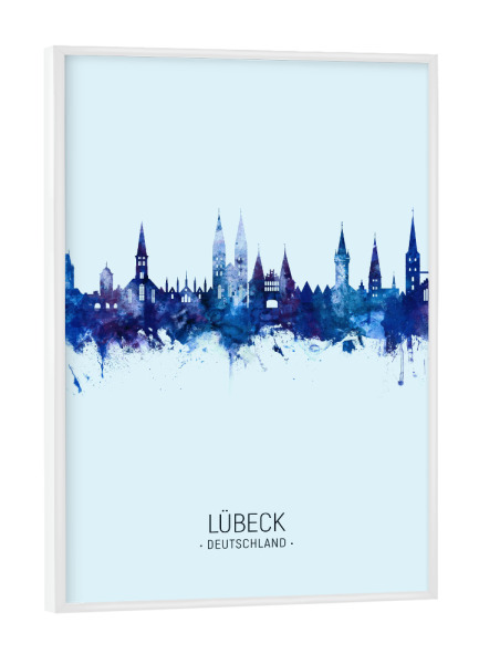 Poster mit weißem Rahmen "Lübeck Germany Skyline Dark Blue" artboxONE - Städte