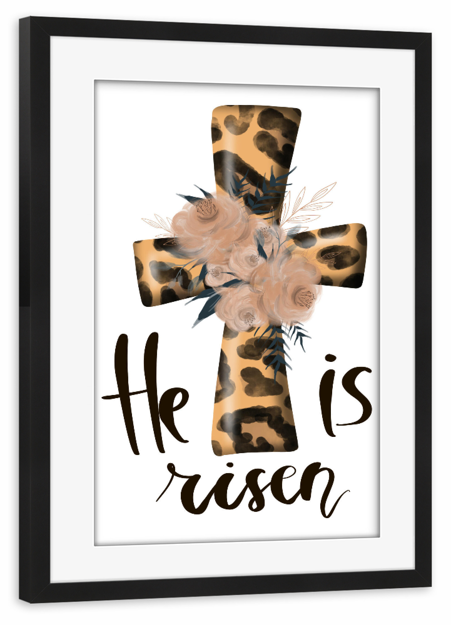 Poster mit Rahmen schwarz "He Is Risen" artboxONE - Typografie,Floral,Festivals