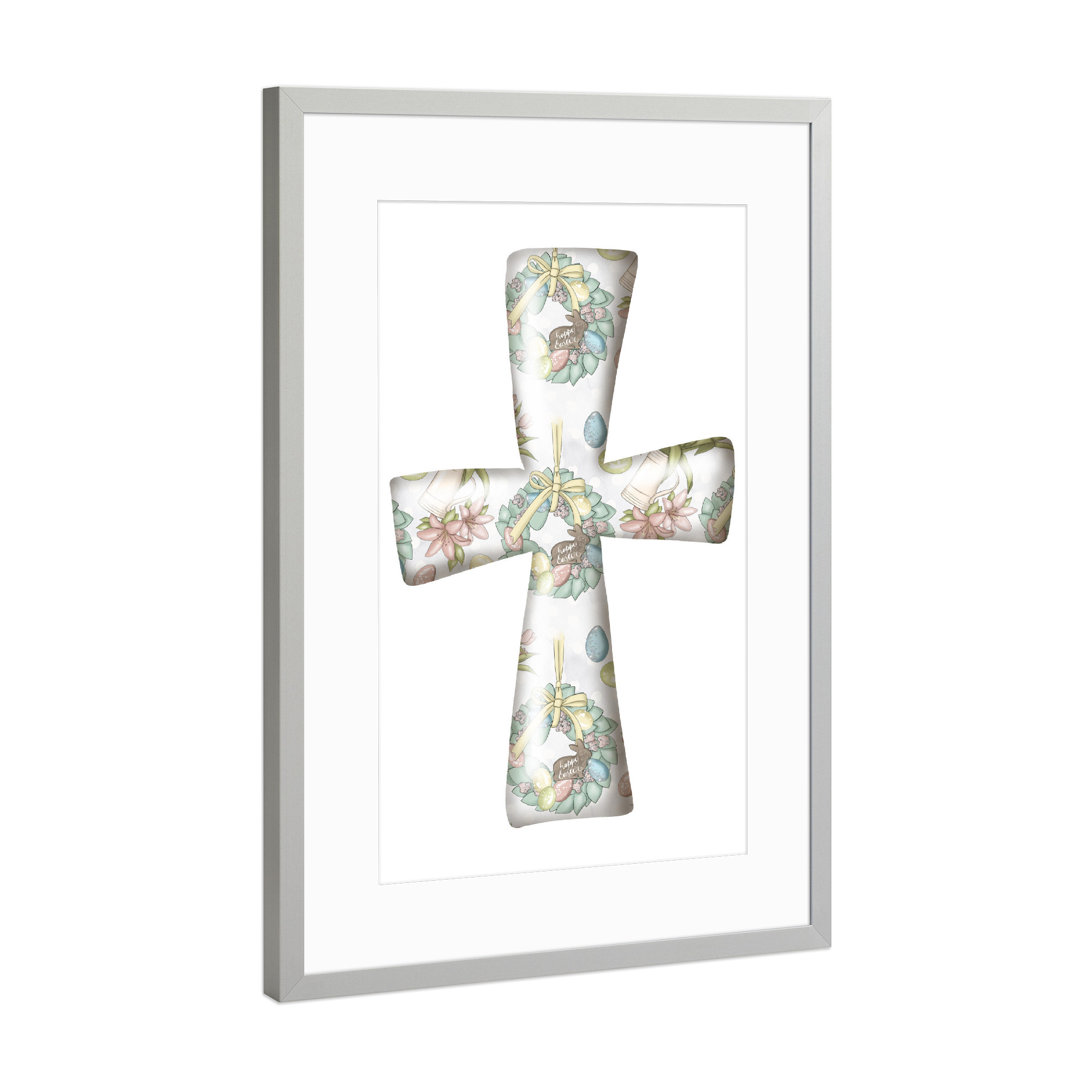 Poster mit Rahmen Silber "Easter Cross" artboxONE - Floral,Schwarzweiß,Festivals - Easter,Cross,Graphic,Design,Grafik,Ostern,Kreuz,Fest