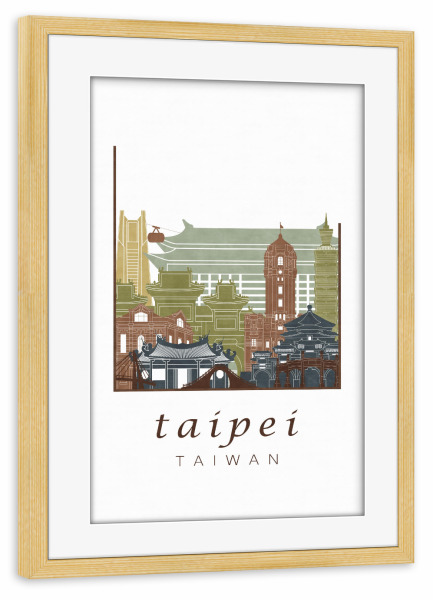 Poster mit Rahmen kiefer "Taipei skyline light brown" artboxONE - Städte,Architektur