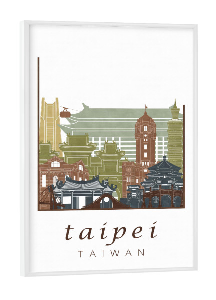 Poster mit weißem Rahmen "Taipei skyline light brown" artboxONE - Städte,Architektur