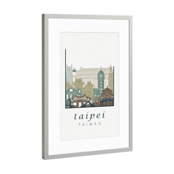 Poster mit Rahmen Silber "Taipei skyline light blue" artboxONE - Städte,Architektur