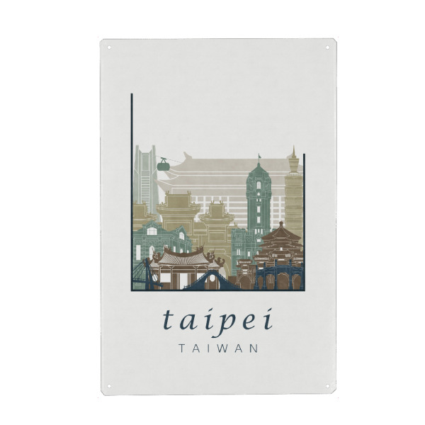 Metall Poster "Taipei skyline light blue" artboxONE - Städte,Architektur