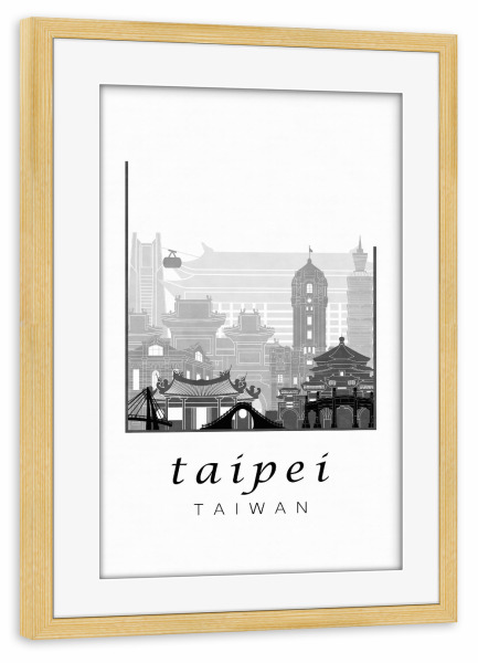 Poster mit Rahmen kiefer "Taipei skyline black & white" artboxONE - Städte,Schwarzweiß,Architektur