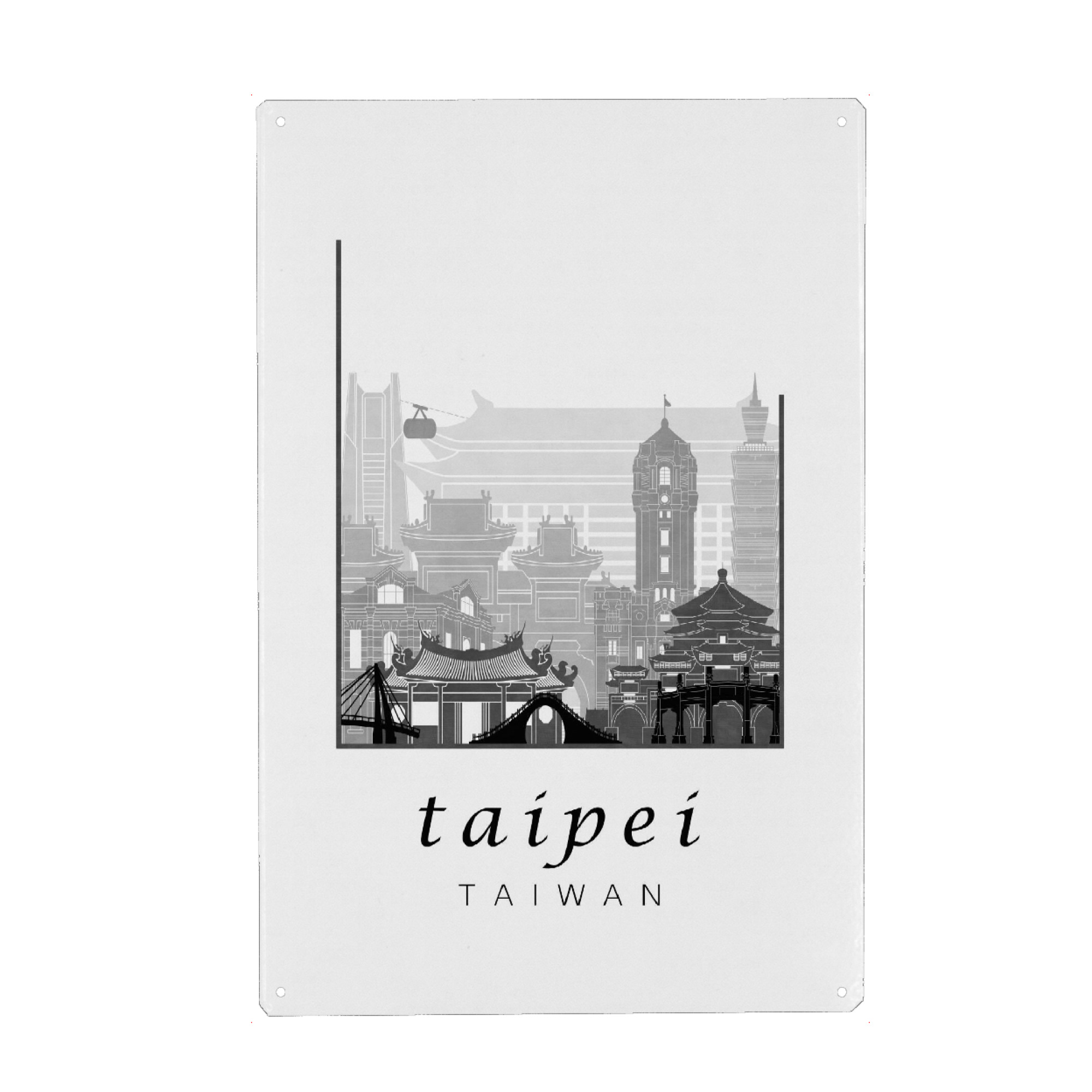 Holzbild "Taipei skyline black & white" artboxONE - Städte,Schwarzweiß,Architektur