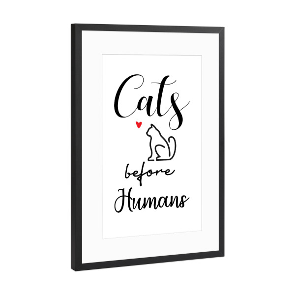 Poster mit Rahmen Schwarz (Metallic) "Lieber Katzen" artboxONE - Typografie,Tiere,Schwarzweiß