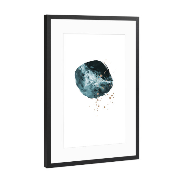 Poster mit Rahmen Schwarz (Metallic) "Stormy Circle" artboxONE - Abstrakt - Textur,Gold,Türkis,Wasserfarbe,Marmor,Abstract,Abstrakt