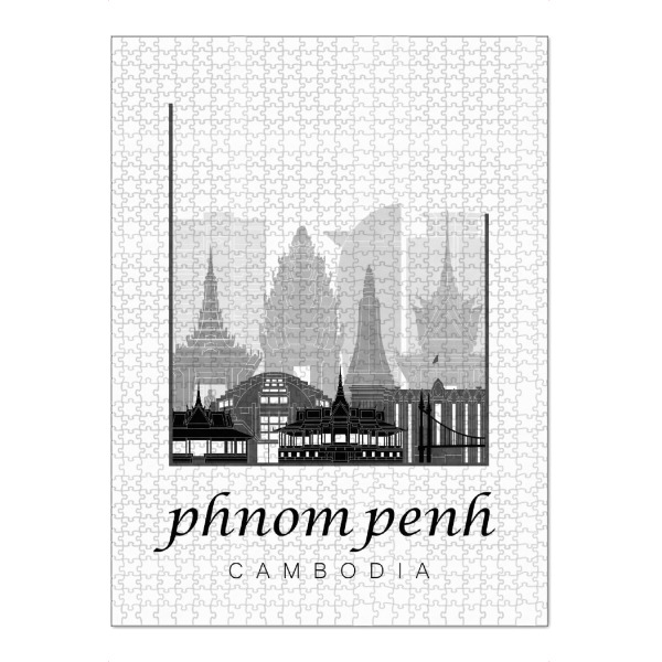 Puzzle Ravensburger "Phnom Penh skyline black white" artboxONE - Städte,Schwarzweiß,Architektur