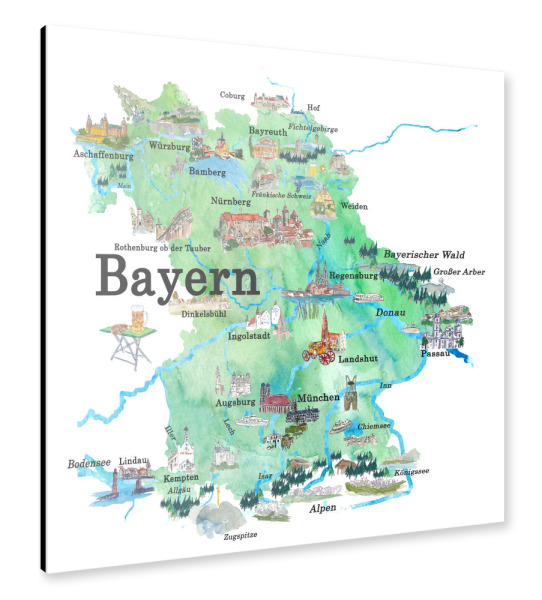 Alu-Dibond "Bayern Illustrierte Karte" 30x30 cm artboxONE