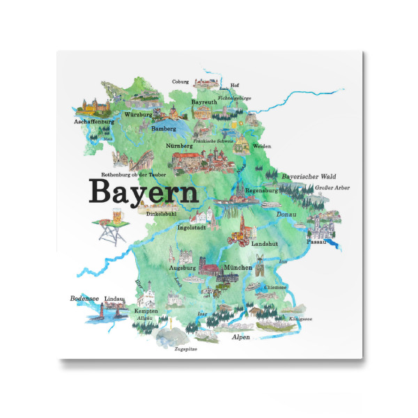 Galerie-Print "Bayern Illustrierte Karte" 30x30 cm artboxONE