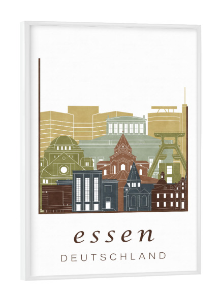 Poster mit weißem Rahmen "Essen skyline light brown" artboxONE - Städte,Architektur
