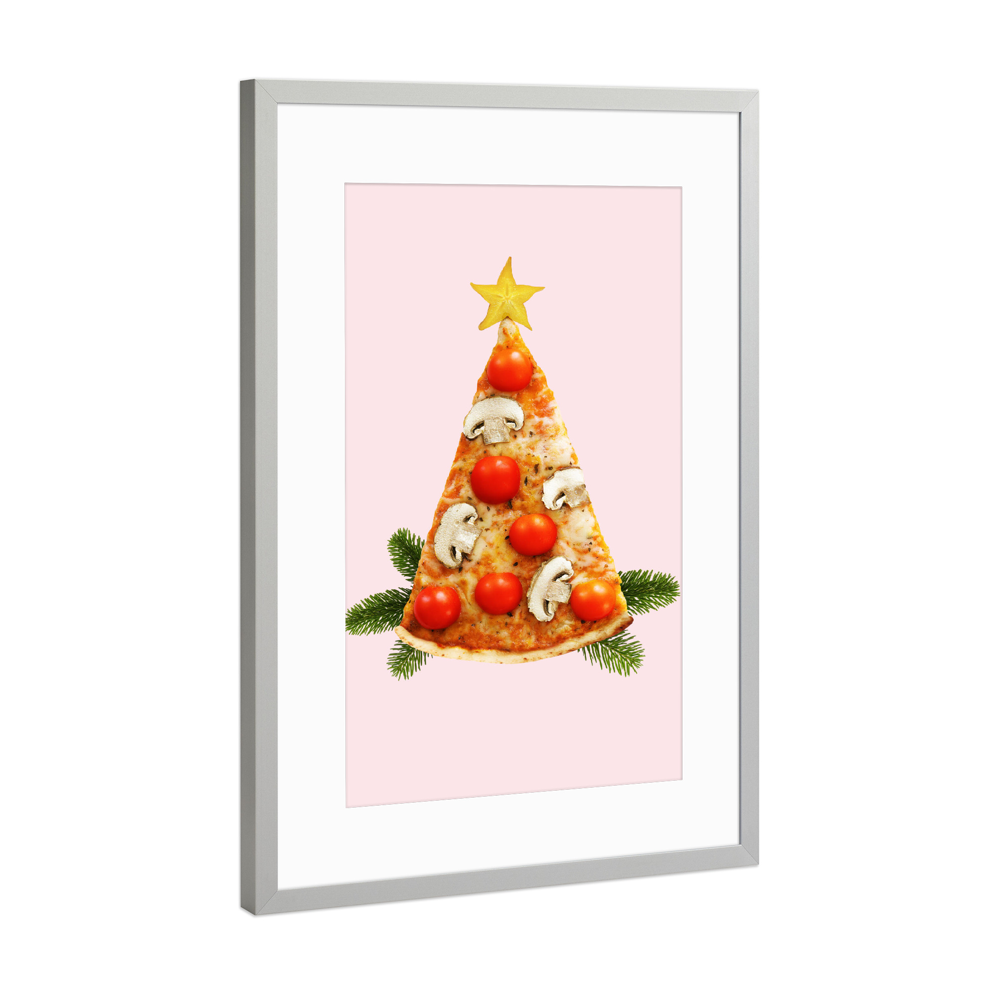 Poster mit Rahmen Silber "CHRISTMAS PIZZA" artboxONE - Essen & Trinken,Weihnachten,Lustig