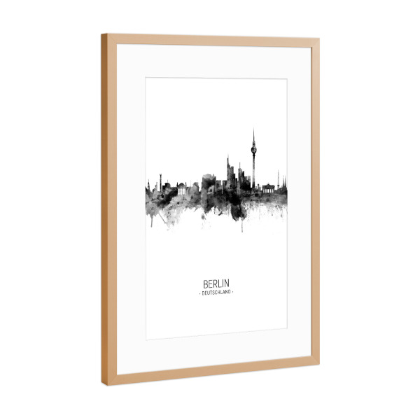 Poster mit Rahmen Kupfer "Berlin Germany Skyline BW" artboxONE - Städte,Städte / Berlin,Schwarzweiß