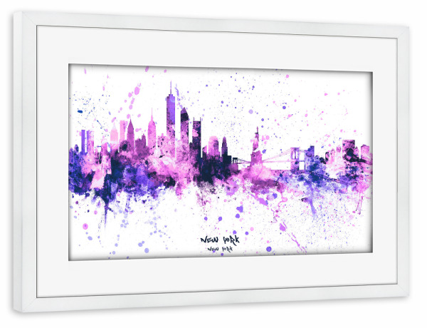 Poster mit Rahmen weiß "New York Skyline PurplePink" artboxONE - Städte,Städte / New York