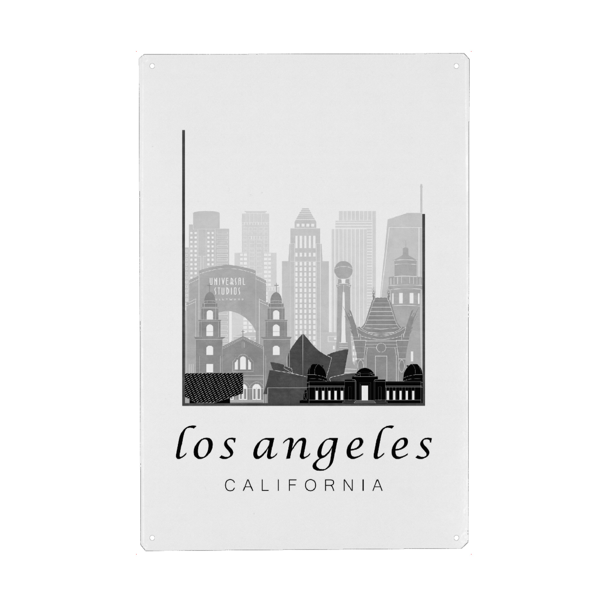 Holzbild "Los Angeles skyline black & white" artboxONE - Städte,Schwarzweiß,Architektur,Städte / Los Angeles