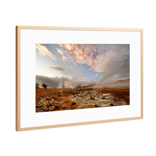 Poster mit Rahmen Kupfer "Geothermalgebiet mit Dampfaustritt" artboxONE - Natur,Reise / Länder