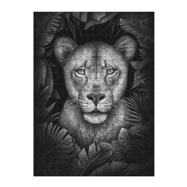 Puzzle Ravensburger "Lioness in tropical leaves" artboxONE - Natur,Floral,Tiere,Schwarzweiß
