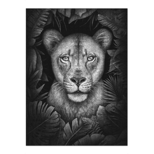 Puzzle Ravensburger "Lioness in tropical leaves" artboxONE - Natur,Floral,Tiere,Schwarzweiß