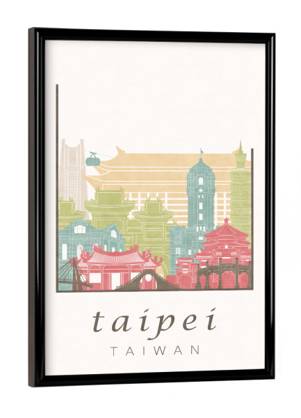Poster mit schwarzem Rahmen "Taipei skyline pastel" artboxONE - Städte,Architektur