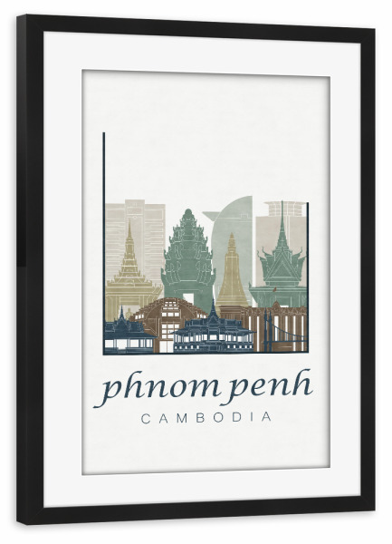 Poster mit Rahmen schwarz "Phnom Penh skyline light blue" artboxONE - Städte,Architektur