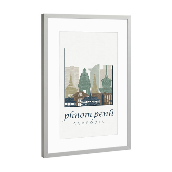 Poster mit Rahmen Silber "Phnom Penh skyline light blue" artboxONE - Städte,Architektur