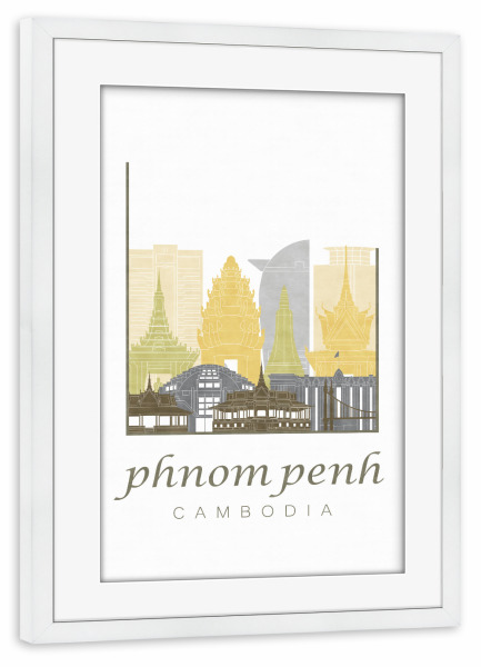 Poster mit Rahmen weiß "Phnom Penh skyline desert" artboxONE - Städte,Architektur