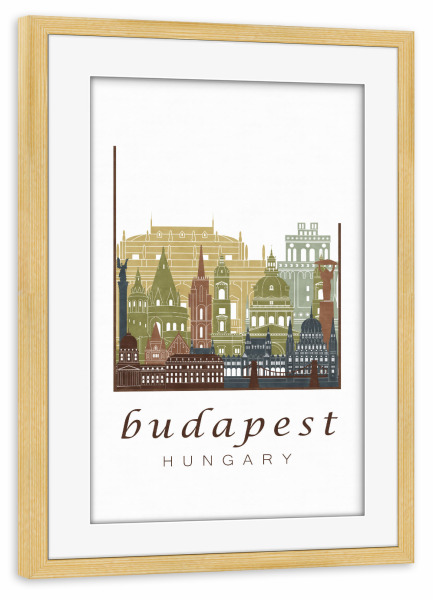 Poster mit Rahmen kiefer "Budapest skyline light brown" artboxONE - Städte,Architektur,Städte / Budapest