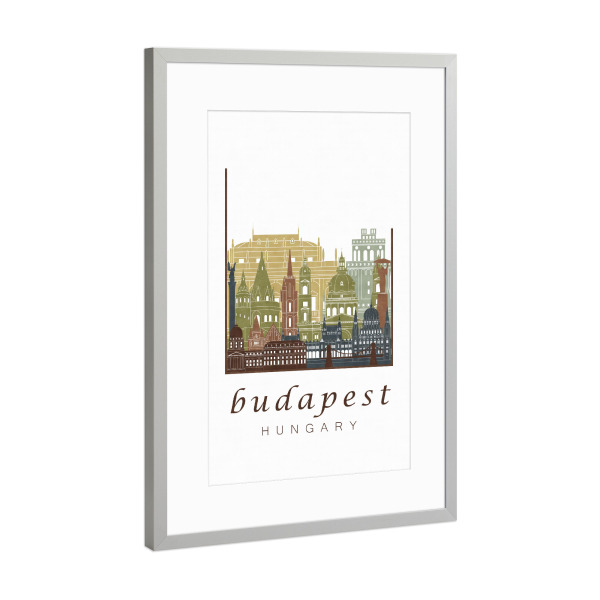 Poster mit Rahmen Silber "Budapest skyline light brown" artboxONE - Städte,Architektur,Städte / Budapest