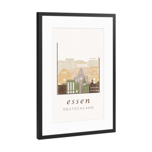 Poster mit Rahmen Schwarz (Metallic) "Essen skyline rustic" artboxONE - Städte,Architektur