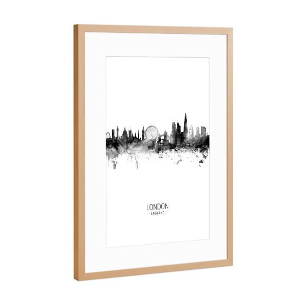 Poster mit Rahmen Kupfer "London England Skyline BW" artboxONE - Städte,Städte / London,Schwarzweiß
