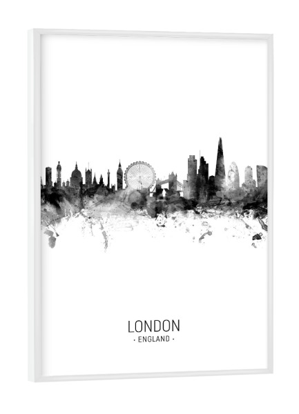 Poster mit weißem Rahmen "London England Skyline BW" artboxONE - Städte,Städte / London,Schwarzweiß