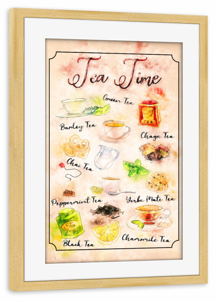 Poster mit Rahmen kiefer "Zeit für Tee" artboxONE - Essen & Trinken