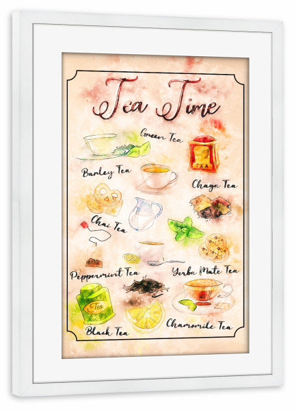 Poster mit Rahmen weiß "Zeit für Tee" artboxONE - Essen & Trinken