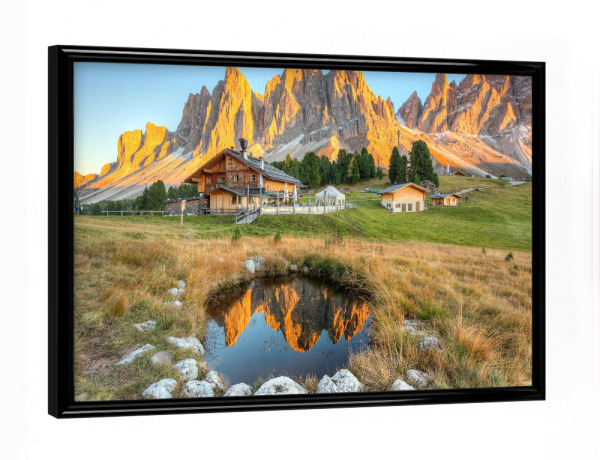 Poster mit schwarzem Rahmen "Geisleralm im Villnösser Tal" artboxONE - Natur,Reise,Reise / Länder